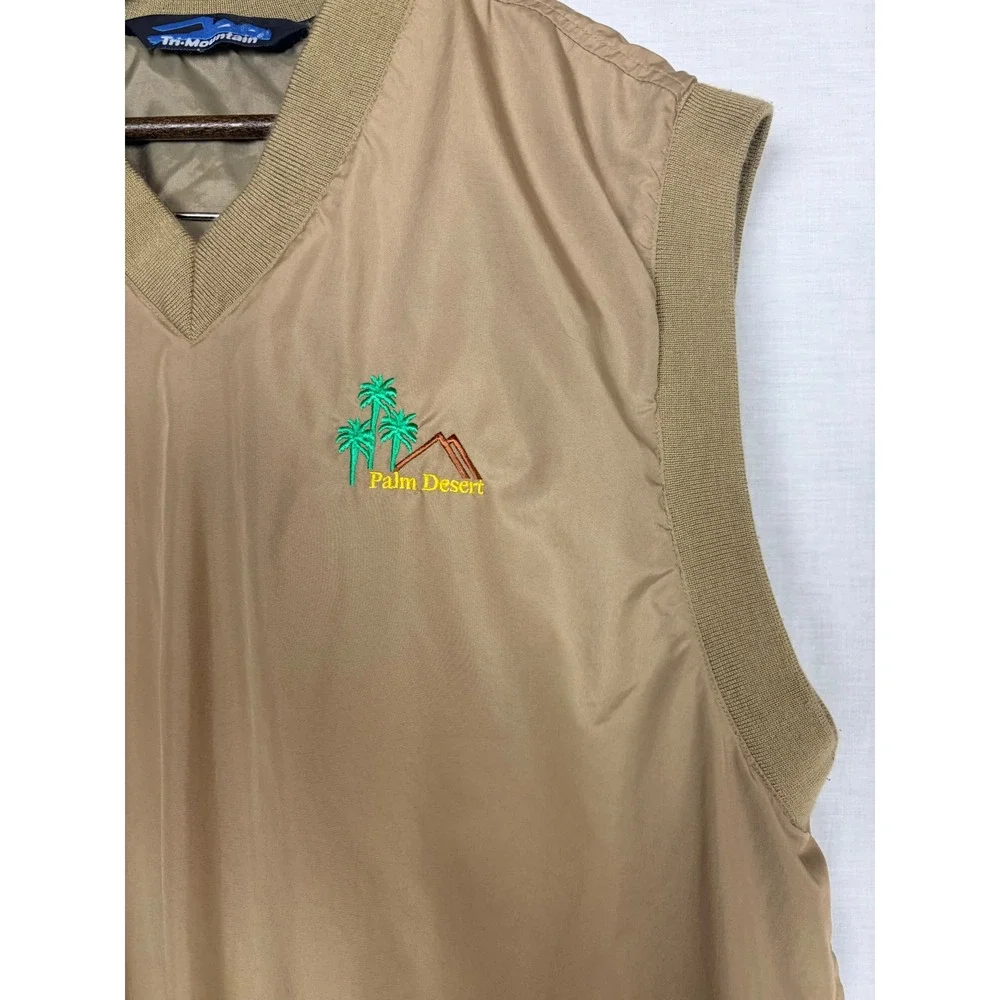 Tri-Mountain Palm Desert Windbreaker Vest Mens Small‎ Tan Khaki V-Neck Golf S